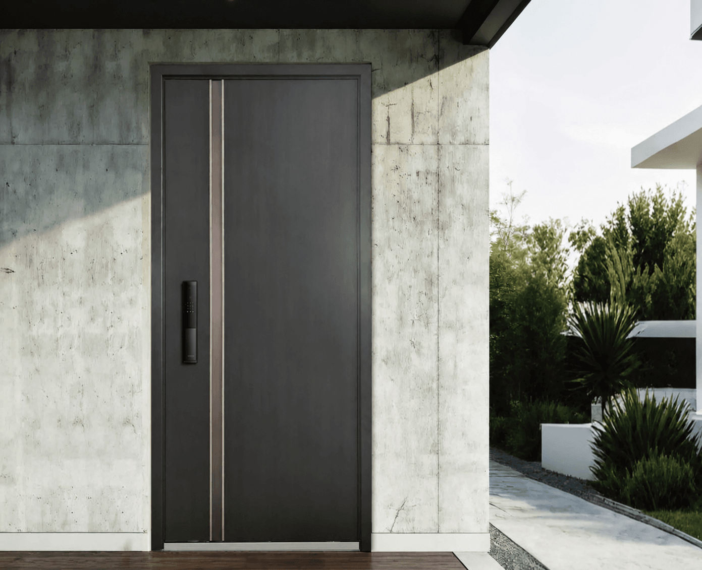 Puerta de bajo carbono en una vivienda contemporánea