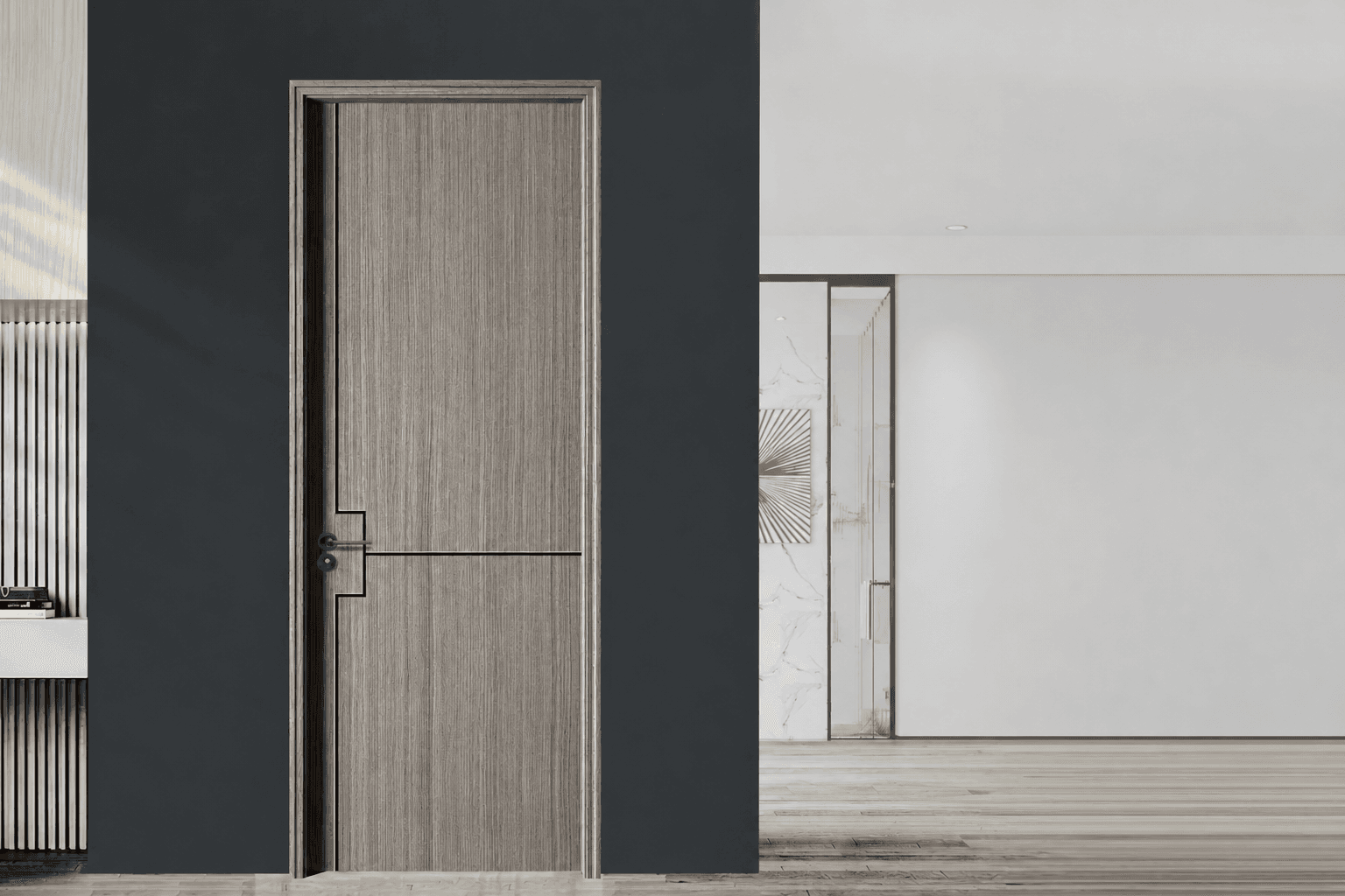 Puerta de madera integrada en un ambiente contemporáneo