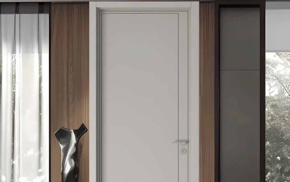 Puerta minimalista en un interior de líneas limpias