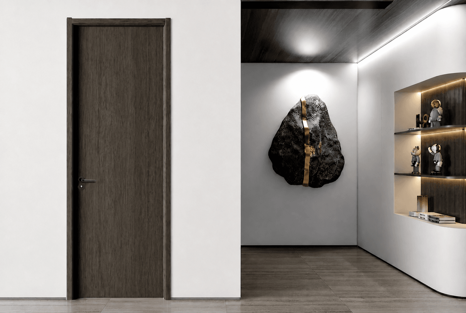 Puerta de PVC integrada en un espacio interior