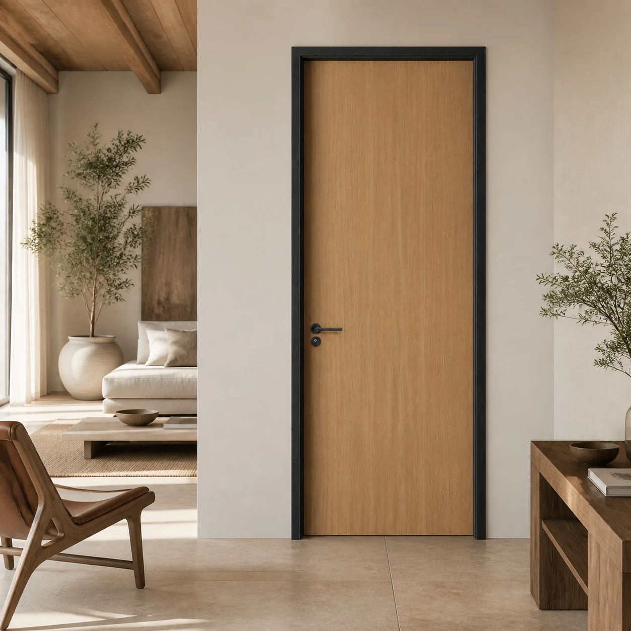 Puerta WL-J001 natural en un salón contemporáneo luminoso